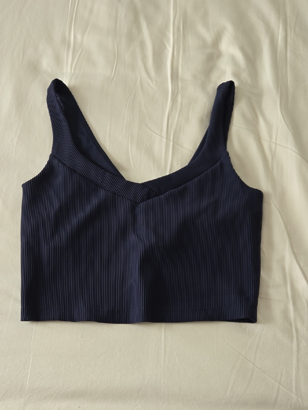 BEYOND YOGA Impulse Ribbed Cropped V-neck Tank In Nocturnal Navy